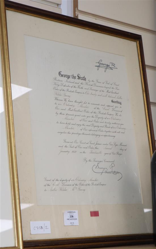 A George VI signed OBE certificate